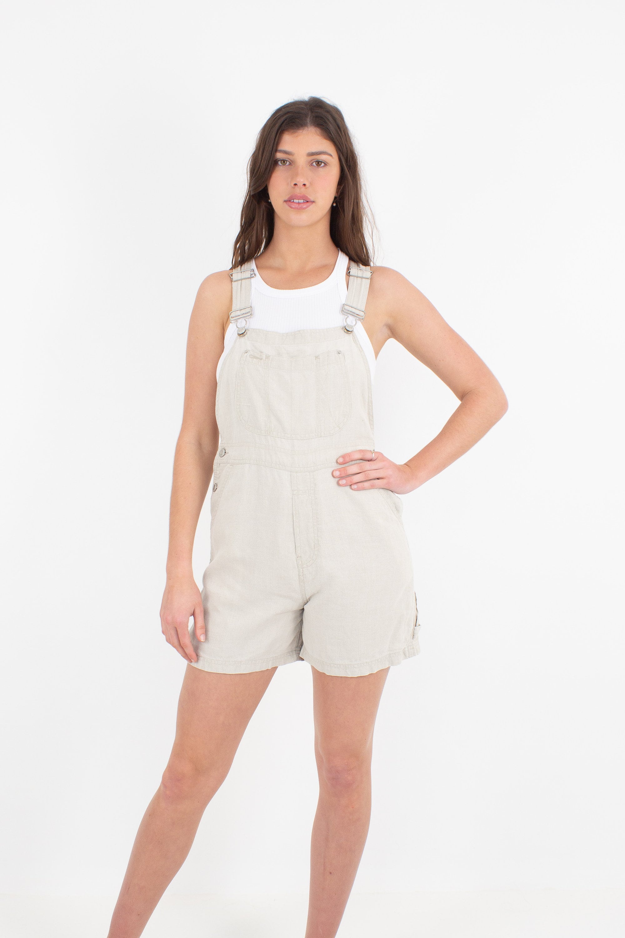 White cheap dungaree shorts