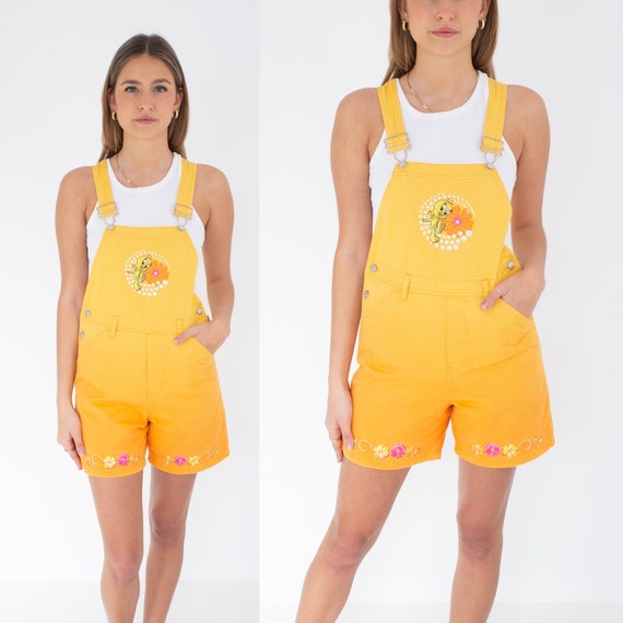 90s 1990s Tweety Bird Short Orange Denim Cotton O… - image 1