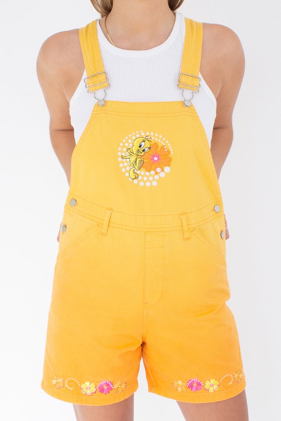 90s 1990s Tweety Bird Short Orange Denim Cotton O… - image 5