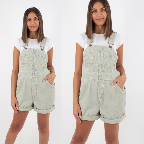 90s 1990s Pale Green / Light Grey Cord Corduroy Sh