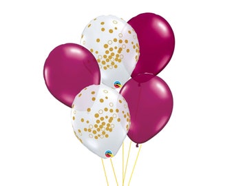 11" Burgandy and clear gold confetti balloons. burgandy and gold. burgandy balloons. Gold confetti balloons. burgandy and gold balloons.