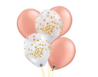 11" Rose gold and clear gold confetti balloons. rose gold and gold. rose gold balloons. Gold confetti balloons. rose gold and gold balloons.