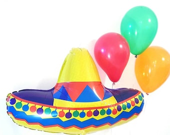 34" Sombrero balloon. Fiesta balloon. Cinco de mayo party. Cinco de mayo decor. Taco Party. Fiesta party. Taco night party. Fiesta