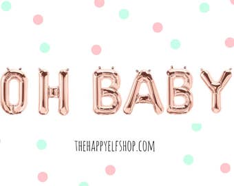 16" Rose gold OH BABY balloons/banner. Baby shower balloons. Mom to be balloons. Baby balloons. Oh baby balloons. Baby shower decor. Baby