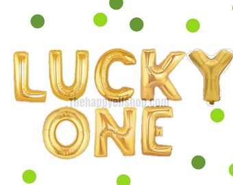 16" Lucky One balloon/banner. St Patrick's Day balloons. St Patrick's balloon. Lucky balloons. St Patricks Day decor. First birthday balloon