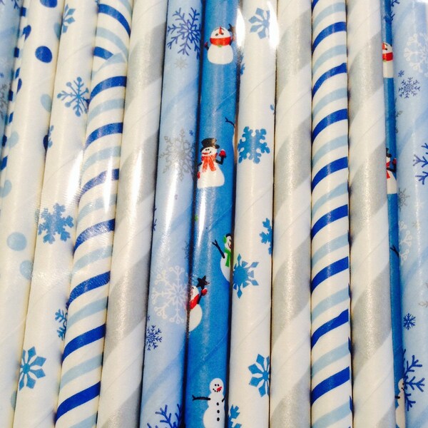 Winter Wonderland straws. Snowflake straws. Snow party decor. Christmas straws. Snowman straws. Snowman party decor. Snowman party supplies