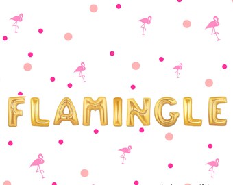 16" Gold FLAMINGLE balloons/banner. Party Decor. flamingo party. luau party balloon. flamingle. flamingo decor. flamingo party supplY