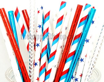 Patriotic Straws: Red, White, Blue Party Decor (Set of 24)