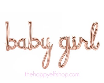 Baby girl rose gold script balloons. rose gold balloons.  baby balloon. baby shower decor. baby spritz decor. baby balloon. baby script