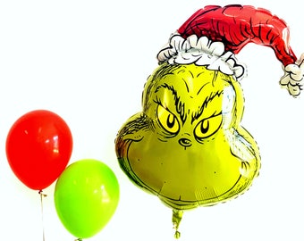 29" GRINCH balloons/banner. Christmas decor. Christmas party supplies. Christmas balloons. GRINCH balloons. Christmas eve decor. grinchmas