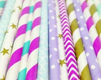 Aladdin inspired straw variety. Moroccan party supplies. Aladdin party decor. Moroccan party straws. Paper straws. Aqua straws. Gold straws