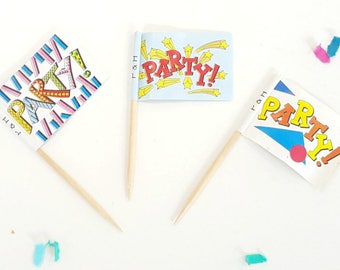 Adornos para cupcakes con diseño de banderas de fiesta: decoración para celebraciones, juego de 12