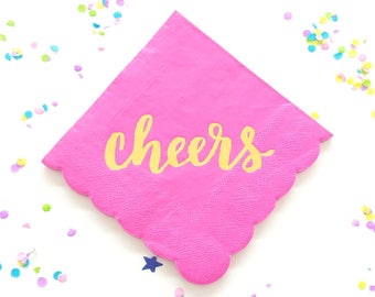 CHEERS small napkins. Birthday cocktail napkins. Celebratory party napkins. Party animal. Graduation napkins. Cocktail napkins