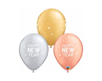 11" Happy new year balloons. New years eve ballooons. confetti and gold. gold balloons. Gold confetti balloons. Rose gold New year balloon.