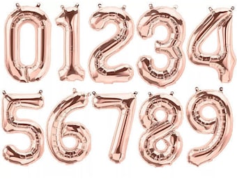 16&quot; rose GOLD foil mylar nombres. Ballons de numéro d’anniversaire. Nombre de ballons. Ballons roses. BALLONS 2020. bannières ballon. numéro d’or rose