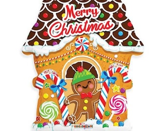 18" Gingerbread man house balloon. Jumbo gingerbread balloon. Holiday balloons. Christmas balloons. decor. Christmas party. Hot chocolate.