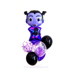 32&quot; Vampirina Balloon Bundle: Purple & Black Confetti Latex Balloons