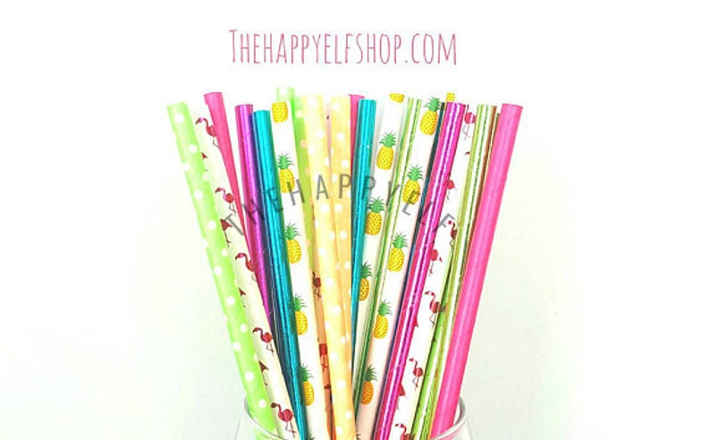 flamingo party supply paper straw Flamingo party straws flamingo decor pineapple straws watermelon straws luau party tropical straws