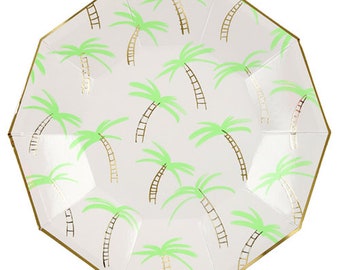 Meri Meri palm paper plates (8). palm tree party supply. pineapple party plate. flamingo plates. party like a pineapple. moana party. moana