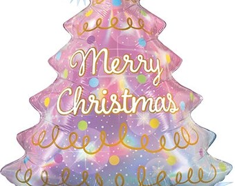 39" Holographic christmas tree balloon. Jumbo tree balloon. Holiday balloons. Christmas balloons. pastel christmas balloons. Hot chocolate.