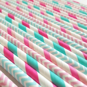 Cotton candy paper straws. Cotton candy party. 50&#39;s party. Poodle skirt party. Cotton candy colors. Baby pink and baby blue straws. Baby