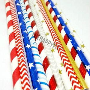 Patriotic straw variety. Patriotic straws. red white blue straws. Silver straws. 4th of july straws. 4th of july party decor. 4th of july