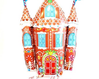 26" Gingerbread house balloon. Jumbo gingerbread balloon. Holiday balloons. Christmas balloons. Elf decor. Christmas party. Hot chocolate.