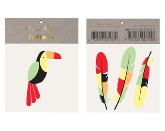 Meri Meri toucan tattoos. toucan party. tropical tattoos. luau party favors. toucan decor. Kids tattoos. Kids party favor. toucan do it