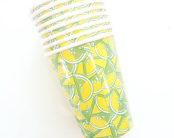 Lemonade cups. tutti fruiti party supplies. tutti fruity. lemon napkins. lemon party. lemon cups. twotti fruitti. fruit party