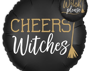 18" Cheers witches balloon. witch please. Halloween balloons. Halloween decor. Halloween party. Halloween balloon banner. witch. witch hat