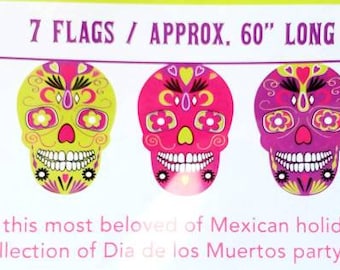 Banner Dia de los Muertos: teschi di zucchero colorati, lunghi 60 pollici