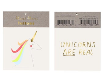 Meri Meri unicorn tattoos. unicorn party. uni tattoos.  unicorn party favors. unicorn decor. Kids tattoos. Kids party favor. uni party