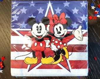 7"x 7" Patriotic Mickey napkins. Memorial Day decor. 4th of july party. Summer Party. Mickey balloons. Mickey 4th of july balloons.