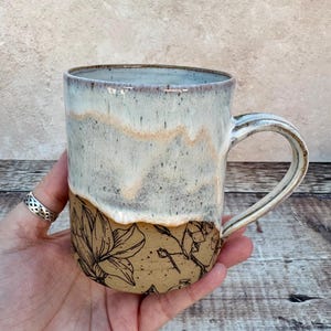 Wheel-Thrown Ceramic Mug - Magnolias - Rustic Cream Glaze