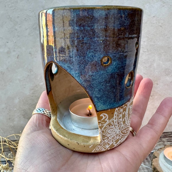 Ceramic Wax Melt Burner - Rustic Blue Mandala