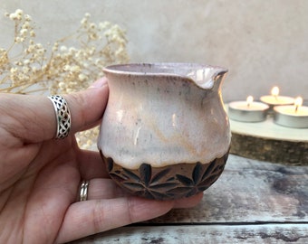 Small Ceramic Creamer Jug - Sakura with Starflower Carving