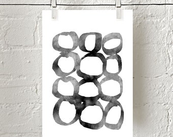 Large Wall art Abstract Watercolor Painting Black White Print Circles Loops Minimalist art Scandinavian Poster Modern art Large Abstract art