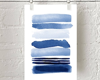 Abstract Watercolor Blue Painting Stripes Indigo Blue Wall art Navy Lines Minimalist art Minimal Watercolor Large Abstract Print Geometric