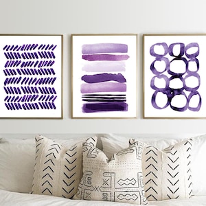 Purple Abstract Wall art Set of 3 Prints Lilac Minimal Watercolor Paintings Boho Home Decor Scandinavian Posters Nordic Kids Room Modern art