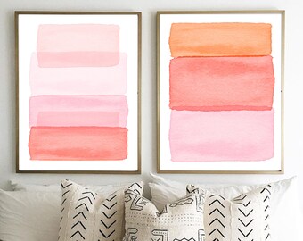 Abstract Watercolor Paintings Set of 2 Pink Blush Rose Peach Minimalist Abstract Wall art Minimal Watercolor Boho Decor Modern art Nursery