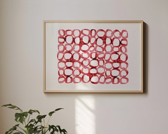 Minimalist art Print Pink Abstract Watercolor Painting Loops Circle Painting Modern art Minimal Watercolor Scandinavian Poster Horizontal