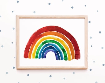 Rainbow print, Watercolor painting, Abstract art, Scandinavian art, Nordic Nursery Decor, Colorful Wall Art, Kids Room Art, Mid Century Art