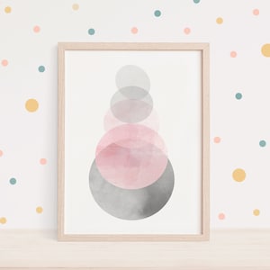 Pink Nursery art Abstract Watercolor Painting Circles Scandinavian Poster Blush Wall art