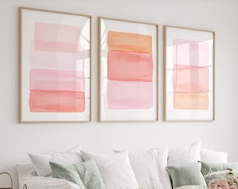 Blush Pink Wall art Prints Set of 3 Watercolor Paintings Minimalist Art Large Wall art Abstract Wall art Modern art Watercolor Prints