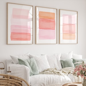 Blush Pink Wall art Prints Set of 3 Watercolor Paintings Minimalist Art Large Wall art Abstract Wall art Modern art Watercolor Prints