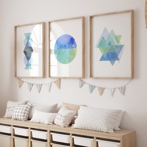 Kids Room Decor Prints Set of 3 Pastel Wall art Abstract Watercolor Paintings Nordic Nursery Decor Minimalist Wall art