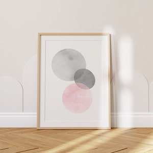 Nursery wall art Pink Kids Decor Circles Watercolor Painting Abstract Minimalist Art Scandinavian Poster Blush Pink