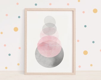 Pink Nursery art Abstract Watercolor Painting Circles Scandinavian Poster Blush Wall art