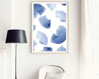 Large Abstract Watercolor Print Blue Modern Wall art Indigo Brushstrokes Navy Minimalist art Extra Large Abstract Painting Blue Home Decor