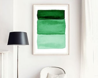 Green Abstract art print, Watercolor Painting, Stripes, Minimalist art, Modern art print, Large Abstract art, Scandinavian Poster Boho Decor